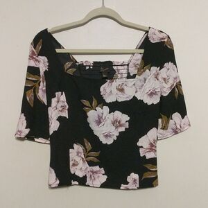 Free Press Black Dark Floral Crop Top - size Medium